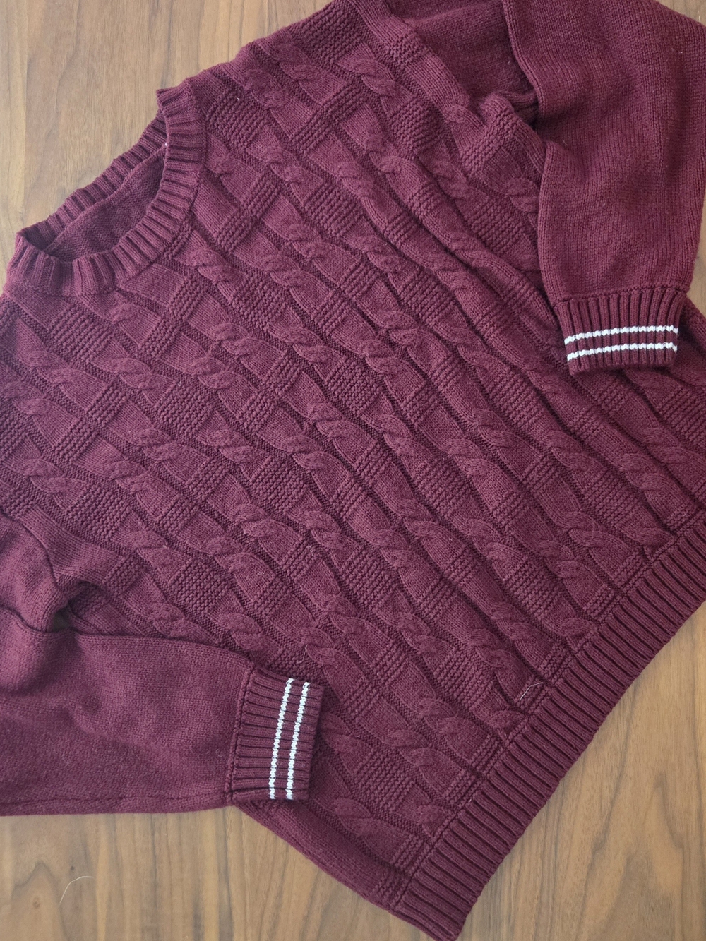 Boutique Burgundy Cable Knit Crewneck Sweater Maroon Chunky Coquette Prep M